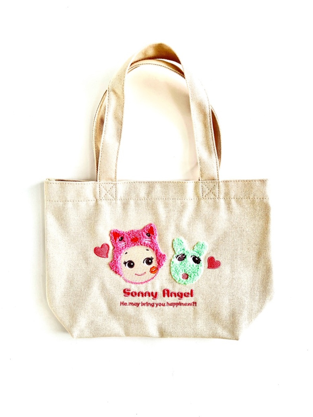 Sonny Angel Embroidered Canvas Mini Tote Bag Pink Cat Green Bunny Kawaii NWOT